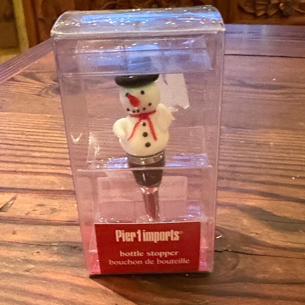 Vintage Pier 1 Imports handblown glass Snowman Bottle Stopper